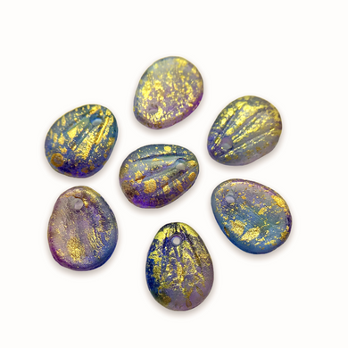 Czech glass petal leaf beads 12pc etched purple blue pink gold 11x9-Orange grove Beads