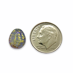 Czech glass petal leaf beads 12pc etched purple blue pink gold 11x9