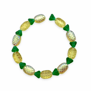 Czech glass golden yellow AB pineapple fruit shaped beads 10 sets (20pc)-Orange Grove Beads