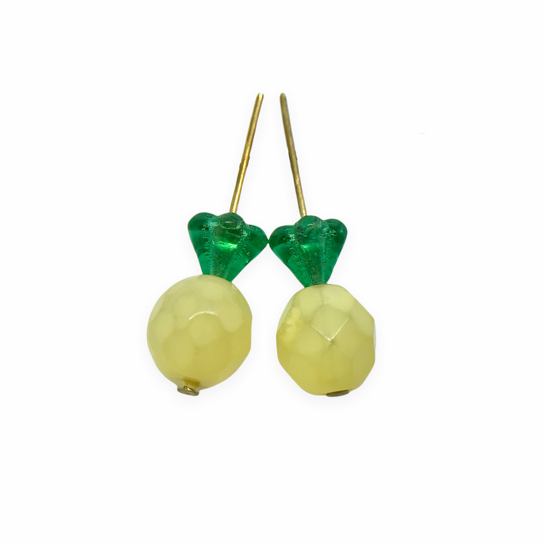 Czech glass small pineapple fruit shaped beads charms 16 sets (32pc)-Orange Grove Beads