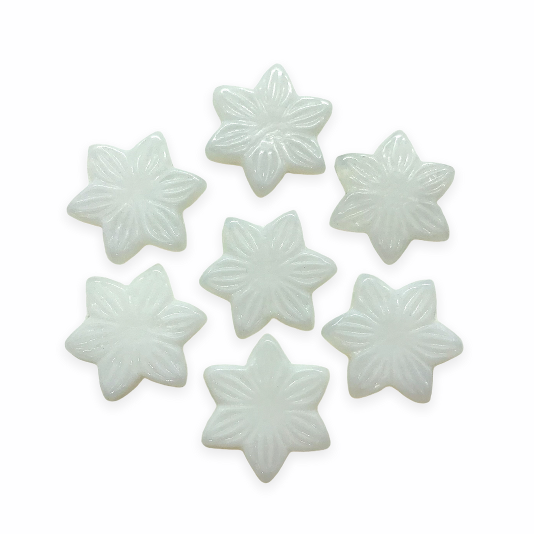 Czech glass Christmas Poinsettia flat flower beads 8pc alabaster white 18mm-Orange Grove Beads