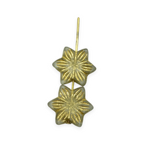 Load image into Gallery viewer, Czech glass Christmas Poinsettia flat flower beads 8pc frosted crystal gold 18mm
