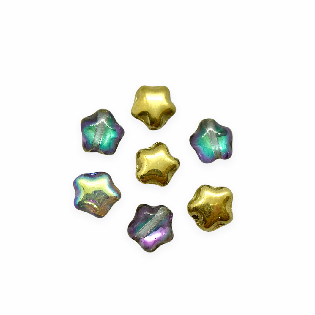 Czech glass tiny star beads charms 50pc crystal golden rainbow purple green 6mm-Orange grove Beads