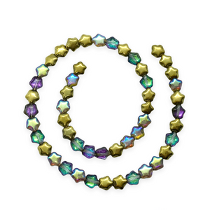 Czech glass tiny star beads charms 50pc crystal golden rainbow purple green 6mm-Orange Grove Beads