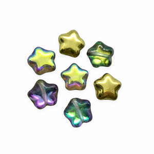 Czech glass star beads charms 25pc crystal golden rainbow blue purple green 8mm-Orange Grove Beads