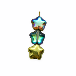 Czech glass star beads charms 25pc crystal golden rainbow blue purple green 8mm