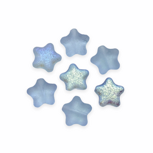 Czech glass star beads 12pc acid etched sapphire blue AB 12mm-Orange Grove Beads