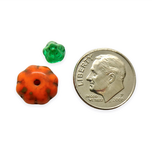 Czech glass orange pumpkin beads 8 sets (16pc) with stems #1