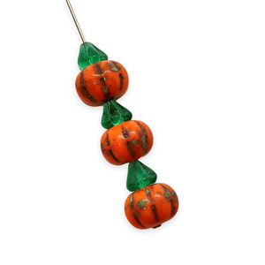 Czech glass orange pumpkin beads 8 sets (16pc) with stems #1