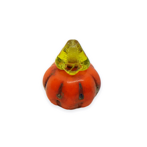 Czech glass orange pumpkin beads with stems 8 sets (16pc) #2
