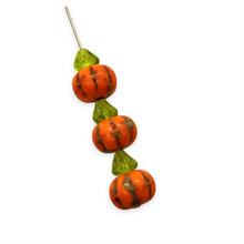 Load image into Gallery viewer, Czech glass orange pumpkin beads with stems 8 sets (16pc) #2
