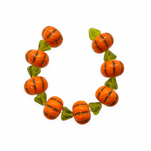 Czech glass orange pumpkin beads charms 8 sets (16pc) with stems #3-Orange Grove Beads