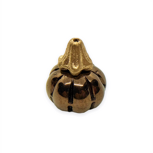 Czech glass pumpkin beads charms with stems 8 sets (16pc) metallic brown gold