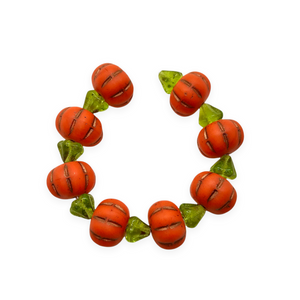 Czech glass pumpkin beads 8 sets (16pc) matte orange bronze with stems #8-Orange Grove Beads