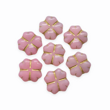 Load image into Gallery viewer, Czech glass quilted 4 petal flower beads 10pc light pink gold 15mm-Orange Grove Beads
