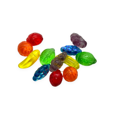 Czech glass rainbow fruit salad beads 12pc translucent colors-Orange Grove Beads