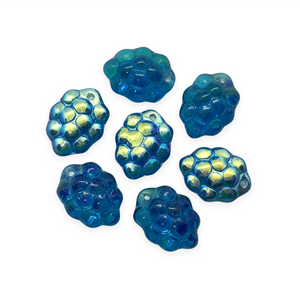 Czech glass blue raspberry grape fruit beads with AB 12pc 14x10mm-Orange grove Beads