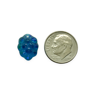 Czech glass blue raspberry grape fruit beads with AB 12pc 14x10mm