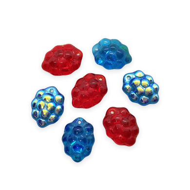Czech glass raspberry fruit shaped beads 12pc red & blue AB-Orange Grove Beads