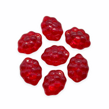 Load image into Gallery viewer, Czech glass raspberry berry fruit shaped beads charms 12pc translucent red-Orange Grove Beads
