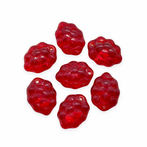 Czech glass raspberry berry fruit shaped beads charms 12pc translucent red-Orange Grove Beads
