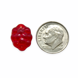 Czech glass raspberry berry fruit shaped beads charms 12pc red 14x10mm