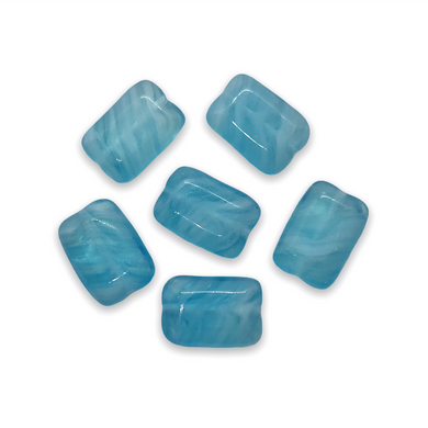 Czech glass rectangle chicklet beads 16pc blue hurricane 12x8mm-Orange Grove Beads