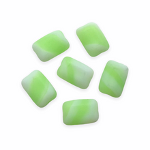 Load image into Gallery viewer, Czech glass rectangle chicklet beads 10pc frosted fresh mint green white 12x8mm UV glow-Orange Grove Beads

