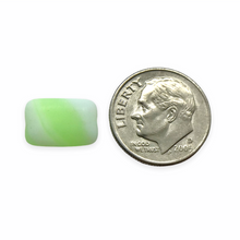 Load image into Gallery viewer, Czech glass rectangle chicklet beads 10pc frosted fresh mint green white 12x8mm UV glow

