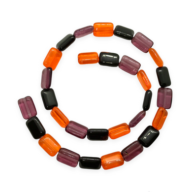 Czech glass rectangle chicklet beads Halloween mix 30pc orange purple black 12x8mm-Orange Grove Beads