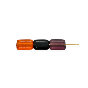 Czech glass rectangle chicklet beads Halloween mix 30pc orange purple black 12x8mm