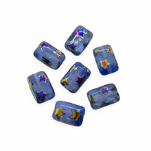 Load image into Gallery viewer, Czech glass rectangle chicklet beads 12pc opaline blue vitrail star 12x8mm-Orange Grove Beads
