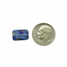 Load image into Gallery viewer, Czech glass rectangle chicklet beads 12pc opaline blue vitrail star 12x8mm
