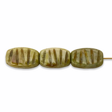 Load image into Gallery viewer, Czech glass carved stripe rectangle beads 12pc light green picasso 14x8-Orange Grove Beads
