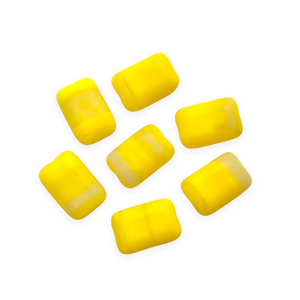 Czech glass rectangle chicklet beads 10pc matte yellow white 12x8mm-Orange Grove Beads