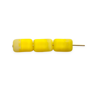 Czech glass rectangle chicklet beads 10pc matte yellow white 12x8mm