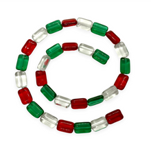 Load image into Gallery viewer, Czech glass rectangle chicklet beads Christmas mix 30pc red crystal green 12x8mm-Orange Grove Beads
