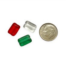Load image into Gallery viewer, Czech glass rectangle chicklet beads Christmas mix 30pc red crystal green 12x8mm
