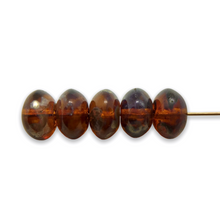 Load image into Gallery viewer, Czech glass smooth rondelle beads 20pc brown with picasso 9x6mm-Orange Grove Beads
