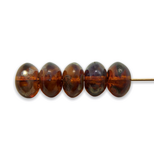 Czech glass smooth rondelle beads 20pc brown with picasso 9x6mm-Orange Grove Beads