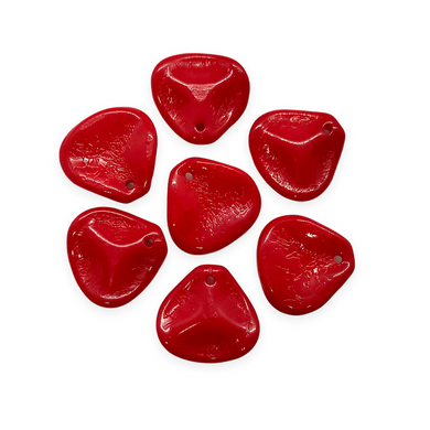 Czech glass rose flower petal beads charms 15pc opaque red 14x13mm-Orange Grove Beads
