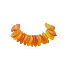 Load image into Gallery viewer, Czech glass rose flower petal beads charms 15pc orange yellow iris luster 14x13mm
