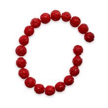 Load image into Gallery viewer, Czech glass round rosebud flower beads 20pc opaque red 7mm
