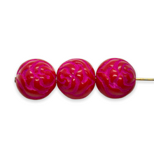 Load image into Gallery viewer, Czech glass large round rosebud flower beads 8pc opaque red pink 13mm
