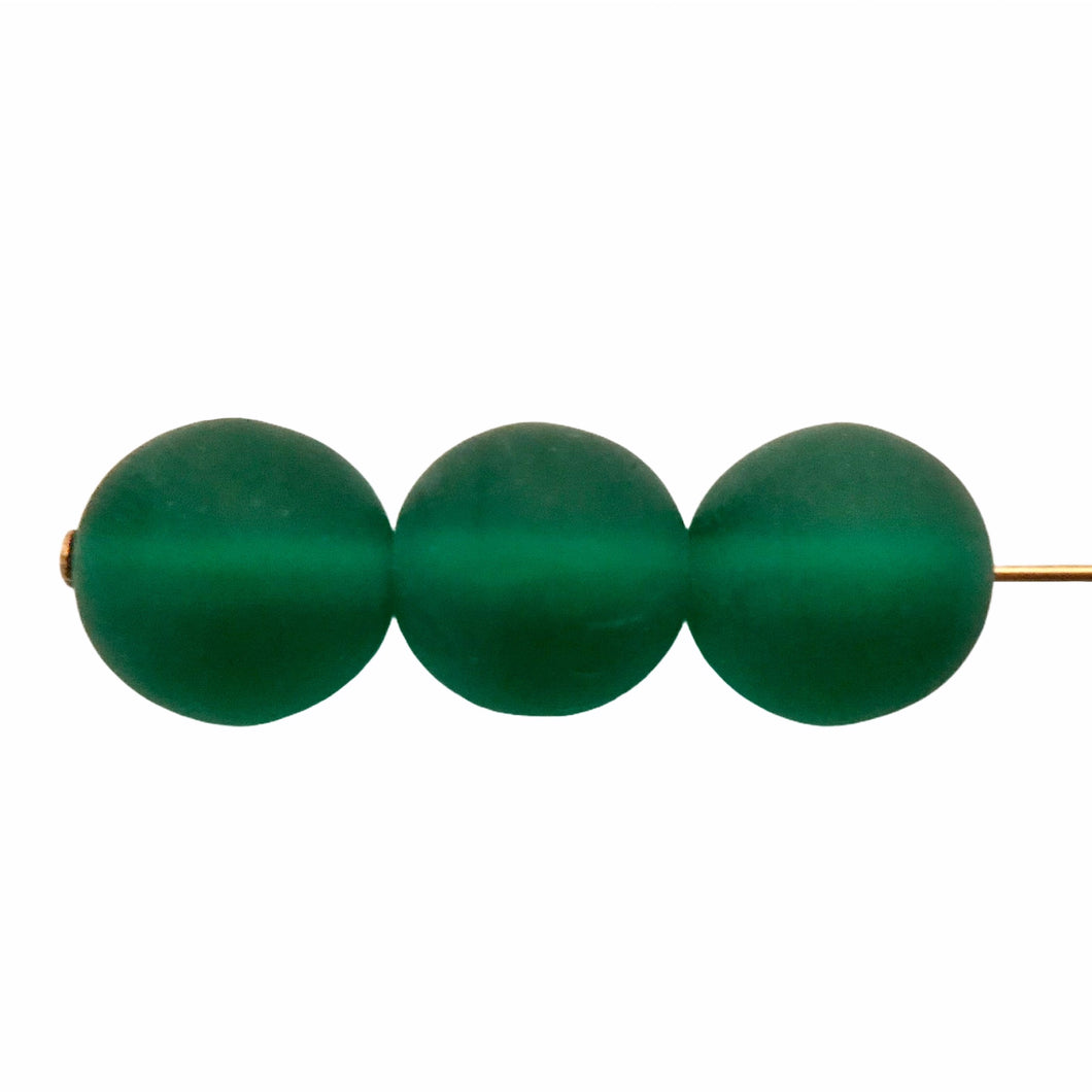 Czech glass round druk beads 20pc matte emerald green 10mm-Orange Grove Beads