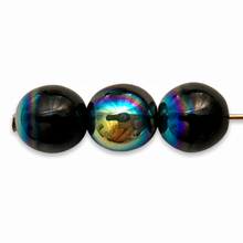 Load image into Gallery viewer, Czech glass round druk beads 22pc jet black AB 8mm-Orange Grove Beads
