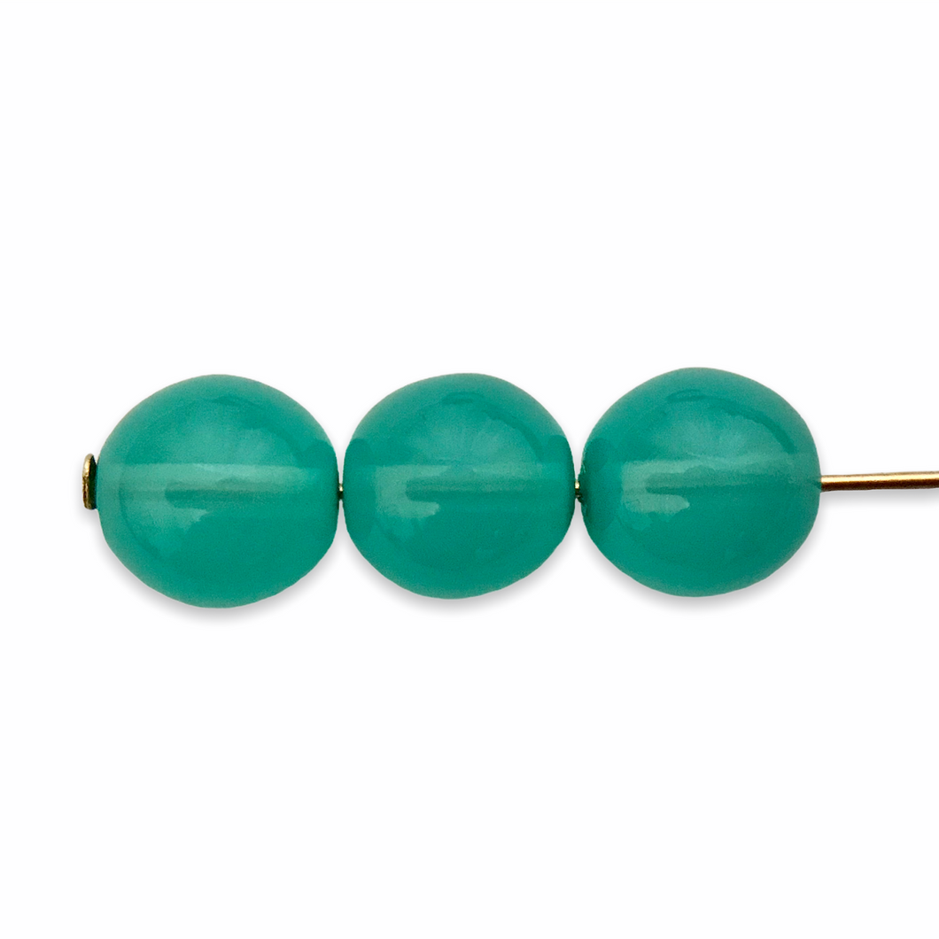 Czech pressed glass round druk beads 30pc milky turquoise 8mm-Orange Grove Beads