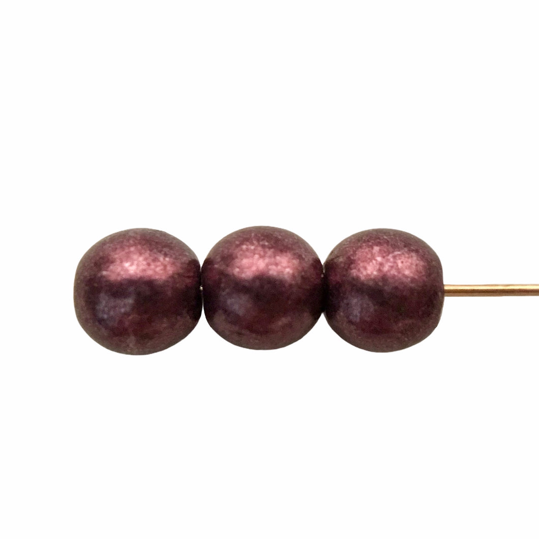 Czech glass round druk beads 50pc plum purple 6mm-Orange Grove Beads