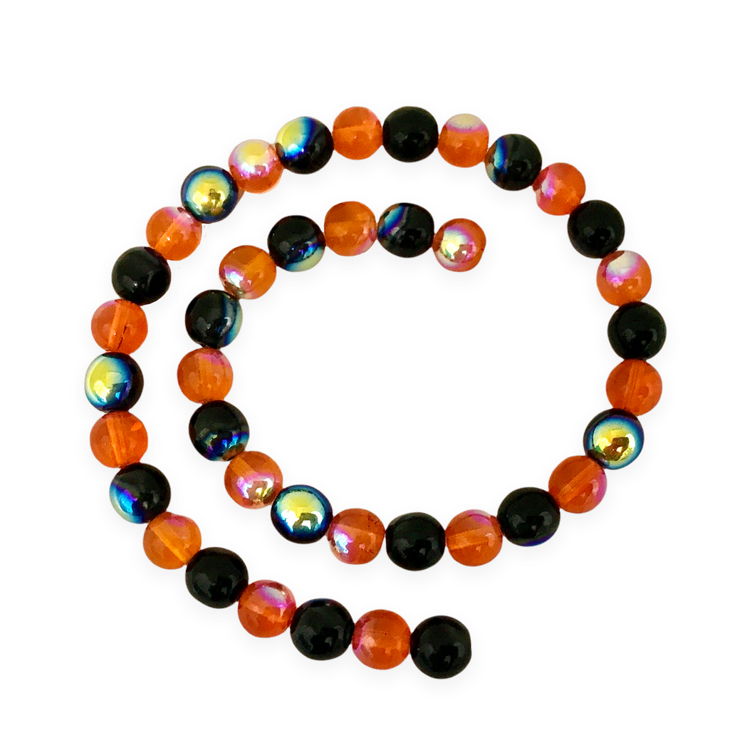 Czech glass round druk beads Halloween mix 40pc orange black AB 8mm-Orange Grove Beads
