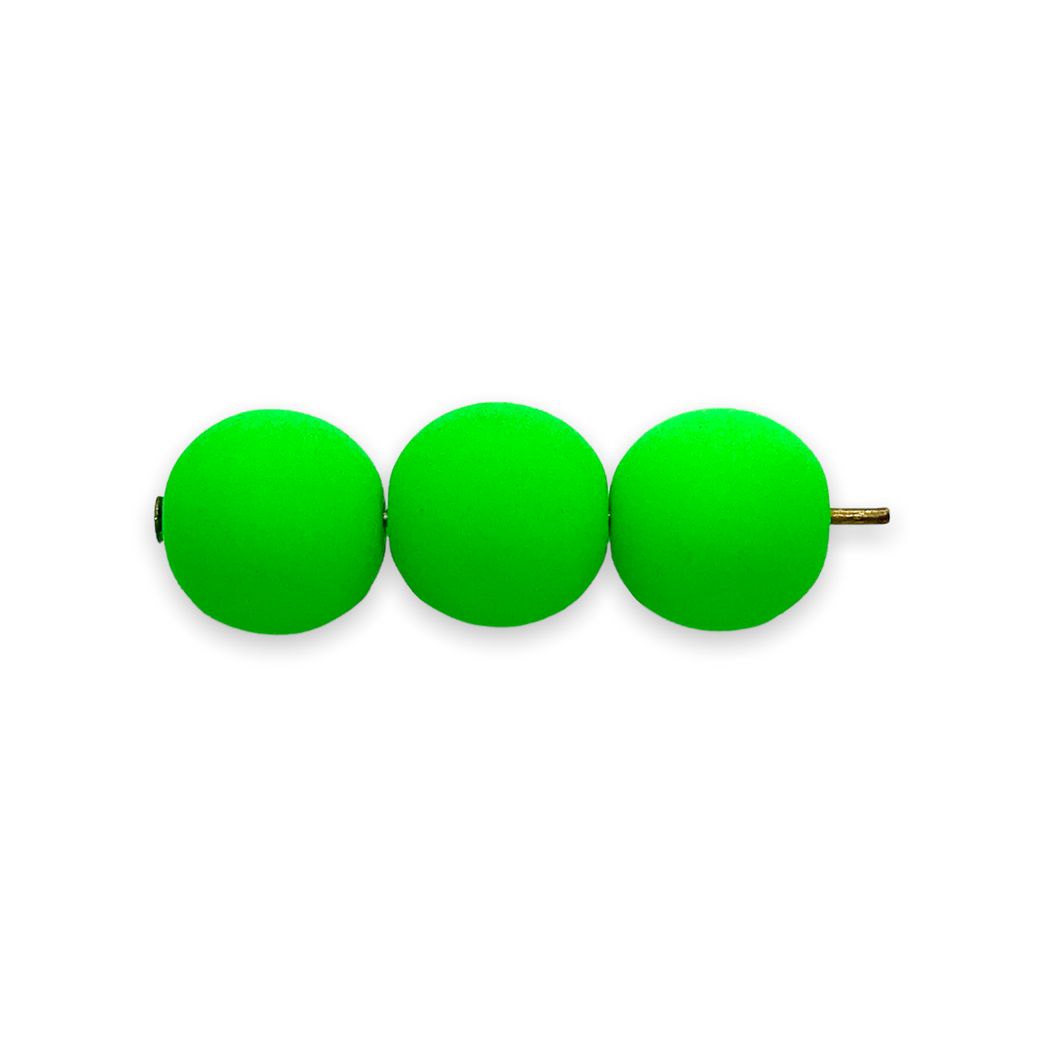Czech glass round beads 25pc matte neon green UV glow 8mm-Orange Grove Beads